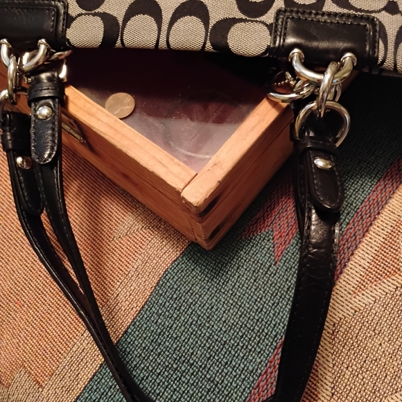 Coach Black Gray Signature Logo Canvas Leather  Penelope Tote - Picture 9 of 9